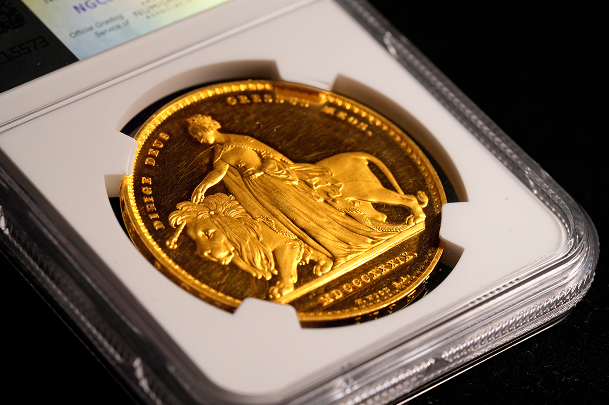 Coin being examined for grading at The Coin Cabinet